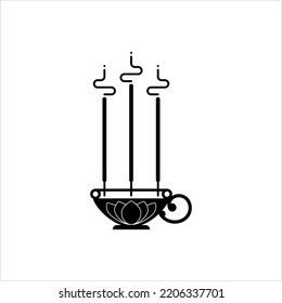 Incense Icon, Fragrant Smoke Releasing, Aromatic Biotic Material Burning Stick Vector Art Illustration