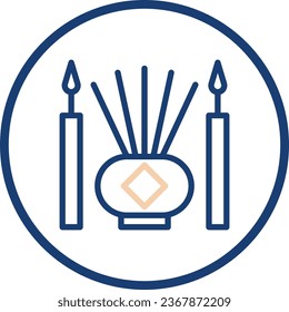 Incense icon line rounded beige blue colour chinese new year vector element and symbol perfect.