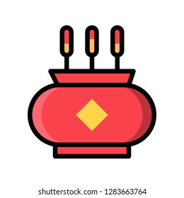 Incense pot vector, Chinese New Year related filled design icon editable stroke