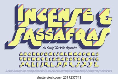 Incense and Sassafras is an early 1970s pop art style of vivid, splashy, and playful lettering, that can be arranged into logos and headlines