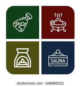 incense simple icons set. Contains such icons as Essential oil, Incense, Aromatherapy, Sauna, can be used for web, mobile and logo