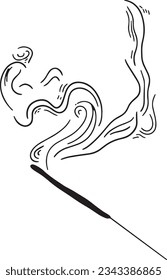 Incense smoking, burning incense stick, engraving sketch vector illustration. A black-and-white hand-drawn image. Incense stick vector graphics.