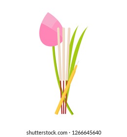 incense stick and candles cartoon vector. lotus flower vector.