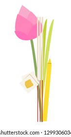 incense stick and candles set vector. symbol. lotus flower vector. Gold flame.
