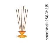 Incense stick with golden stand icon or agarbatti illustration