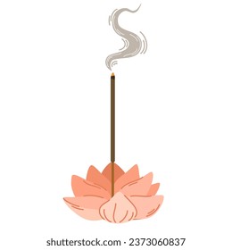 Incense sticks for aromatherapy with a pleasant smell on a special stand-holder in the shape of a Lotus flower. Meditation Item. Hand draw vector illustration.