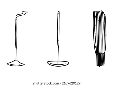 Incense sticks bundle hand drawn doodle. Vector isolated cartoon aromatic sticks image. Smoking cleansing magical indigenous item