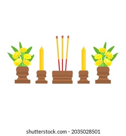 El incienso pega velas y vectores de flores.