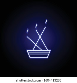 incense sticks, death outline blue neon icon. detailed set of death illustrations icons. can be used for web, logo, mobile app, UI, UX