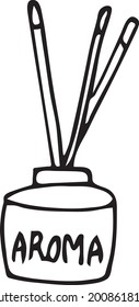 Incense sticks in a glass jar in the style of a doodle. Printing for stickers, packaging, postcards.