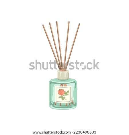 Incense sticks in jar for house vector illustration. Cute home diffusers with flower scent isolated on white background. Aromatherapy, relaxation, comfort concept