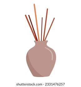 Incense Sticks in pot. Vector cartoon illustration isolated on white background.
