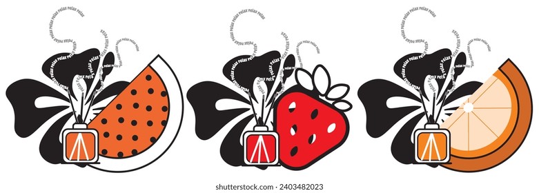Incense sticks with the scent of watermelon, watermelon, orange, strawberry, vector image
