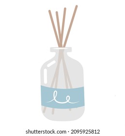 Incense sticks for SPA. Reed diffuser with essential oils. Isolated icon, flat design aromatherapy, spa or buddhism object vector illustration. Fragrance, incense stick, oil burner, scented candle.