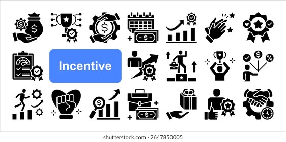 Incentive editable stroke icon set, with Reward, Compensation, Pay day, Performance award, Award, Employee benefits, Gift.