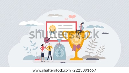 Incentive and financial stimulus for better work performance tiny person concept. Best employee award motivation with encouragement benefits as prize vector illustration. Additional bonus attraction.