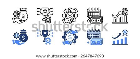 Incentive icon set with  Reward, Compensation, Pay day, Performance award. editable stroke icon set