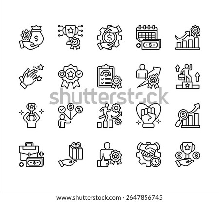 Incentive with Reward, Compensation, Pay day, Performance award, Award, Employee benefits, Gift. editable stroke icon set.