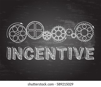 Incentive text with gear wheels hand drawn on blackboard background

