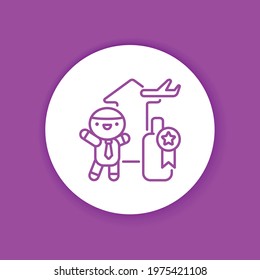 Incentive tourism glyph color icon. Cute character on training kawaii pictogram. Sign for web page, mobile app, button, logo. Vector isolated element.