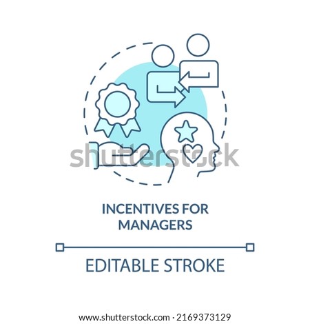 Incentives for managers turquoise concept icon. Personal career goals. Merger abstract idea thin line illustration. Isolated outline drawing. Editable stroke. Arial, Myriad Pro-Bold fonts used