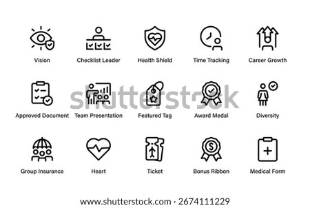 Incentives Professional Line Icon Set with Modern Minimal Compensation, Benefits, Salary, Rewards, Bonus, and Financial Payment Economy Symbols
