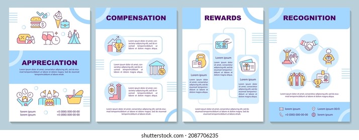 Incentives types brochure template. Staff motivation. Booklet print design with linear icons. Vector layouts for presentation, annual reports, advertisement. Arial-Black, Myriad Pro-Regular fonts used