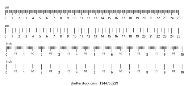 Inch and metric rulers. Centimeters and inches measuring scale cm metrics indicator. Precision measurement centimeter icon tools of measure size indication ruler tools. Vector isolated set