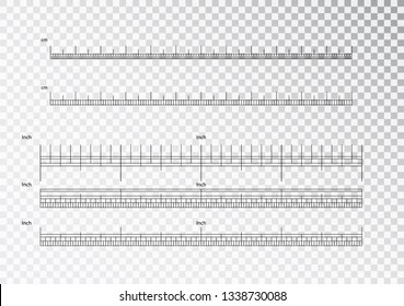 Inch and metric rulers. Centimeters and inches measuring scale cm metrics indicator. Precision measurement centimeter icon tools of measure size indication ruler tools. Vector isolated