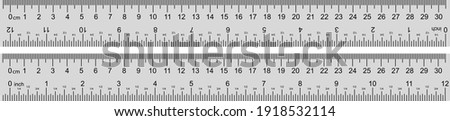 Inch and metric rulers. Centimeters and inches measuring scale cm metrics indicator