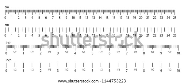 Inch and Metric Rulers Set. Centimeters and Inches Measuring Scale