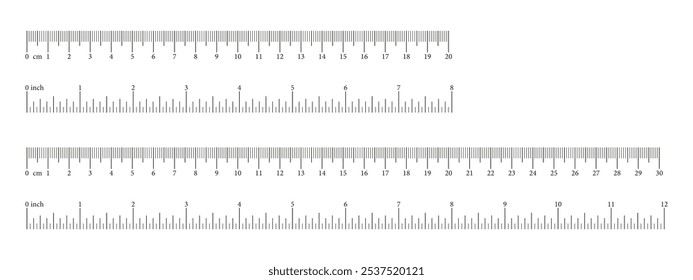Polegadas, réguas métricas. Modelo da ferramenta de medição. Escala para régua em centímetros, polegadas. ícone Escalas de Medida. Polegadas, centímetros, escala de medição. Indicadores métricos cm, polegada. 
