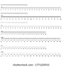 Inch and metric rules. Ruler scale for measurement distance. Vector illustrator