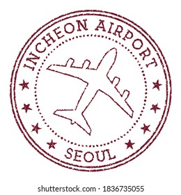 Incheon Airport Seoul stamp with airplane logo, symbolizing travel and transportation.