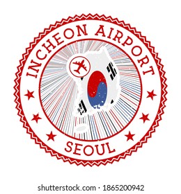 Incheon Airport Seoul stamp. Airport logo vector illustration. Seoul airport with country flag.