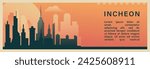 Incheon city brutalism vector banner with skyline, cityscape. South Korea metropolitan horizontal travel illustration, layout for web presentation, header, footer