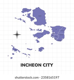 Ilustración del mapa de la ciudad de Incheon. Mapa de ciudades de Corea del Sur