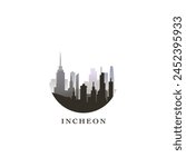 Incheon cityscape, gradient vector badge, flat skyline logo, icon. South Korea city round emblem idea with landmarks and building silhouettes. Isolated graphic