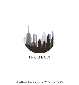 Incheon cityscape, gradient vector badge, flat skyline logo, icon. South Korea city round emblem idea with landmarks and building silhouettes. Isolated graphic