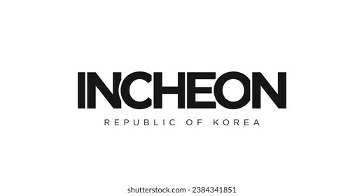 Incheon in the Korea emblem for print and web. Design features geometric style, vector illustration with bold typography in modern font. Graphic slogan lettering isolated on white background.