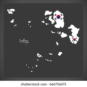 Incheon map with South Korean national flag illustration