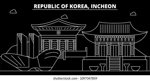 Incheon silhouette skyline. South Korea - Incheon vector city, korean linear architecture, buildings. Incheon travel illustration, outline landmarks. South Korea flat icon, korean line banner