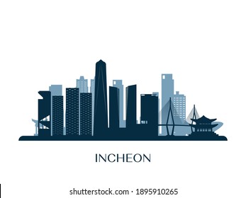 Incheon skyline, monochrome silhouette. Vector illustration.