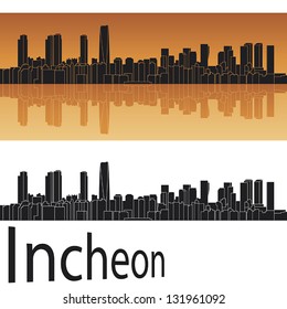 Incheon skyline in orange background in editable vector file