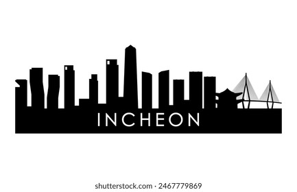 Incheon skyline silhouette. Black Incheon city design isolated on white background. 