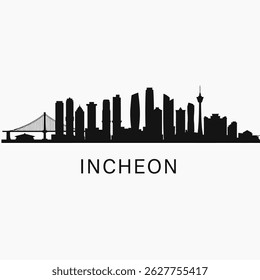Incheon Skyline Silhouette with South Korea, and Cityscape.