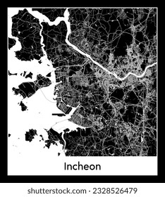 Incheon South Korea Asia City map black white vector illustration