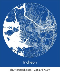 Incheon South Korea Asia City Map blue print round Circle vector illustration