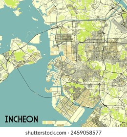 Cartel de arte en el mapa de Incheon, Corea del Sur