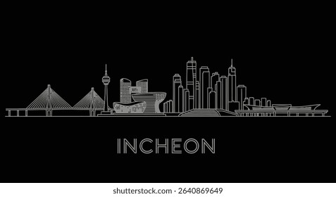 Incheon with South Korea Skyline Vector on Black.
